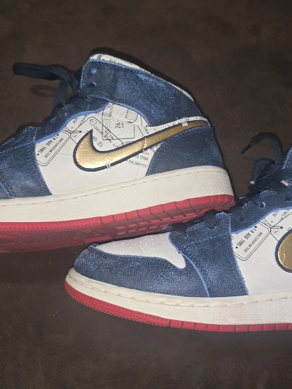 Jordan Kids' High-Top Sneakers in Navy, White, Gold and Red Accents